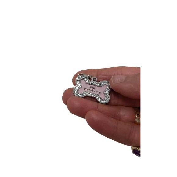 DOG BONE Photo PENDENT Simulated Diamonds Picture Charm 1" Silver Pendant FANCY - Picture 4 of 7